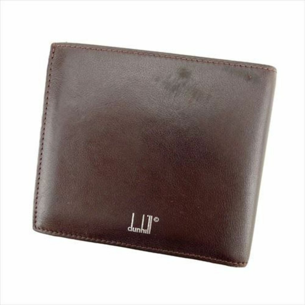 Authentic Dunhill Wallet Purse Bifold Logo Brown Silver Leather Mens